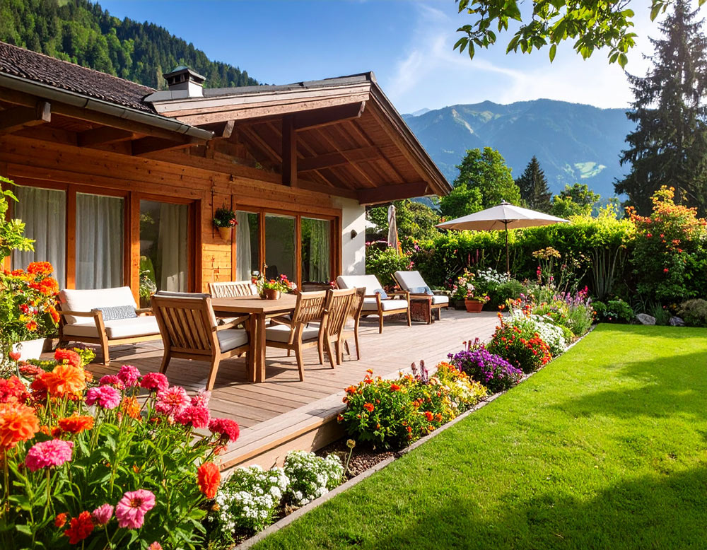 Firefly_jardin-familial-en-été-en-suisse,-avec-aménagment-de-fleurs-et-terrasse-fleurie1